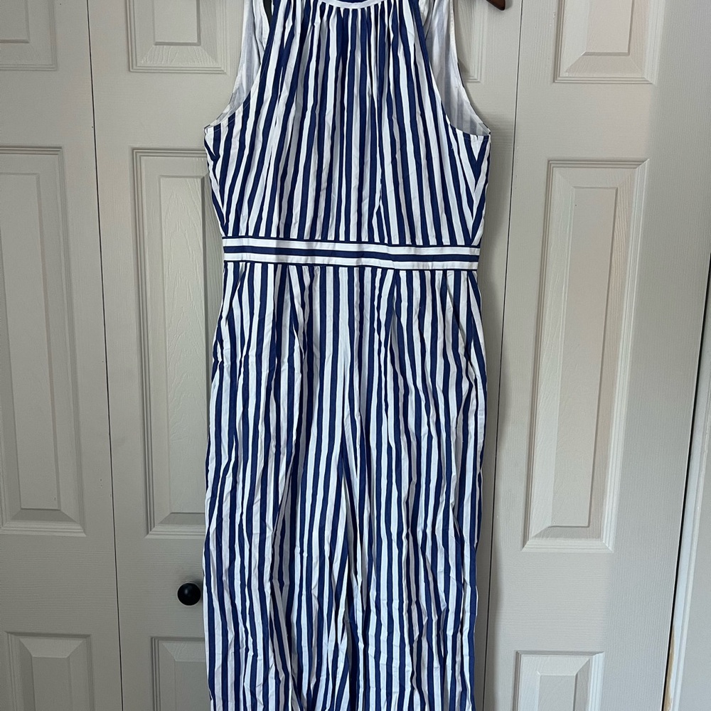 J. Crew Blue and White Striped Jumpsuit